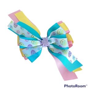 Pastel Easter Egg Little Girls Hair Bow | blue pink yellow | spring holiday